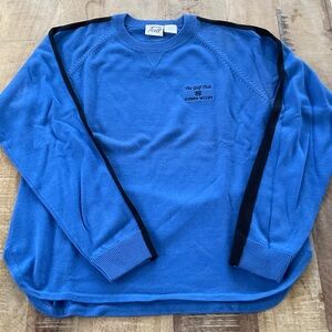 Tail Blue Crewneck ladies golf Sweater with Black Shoulder Stripes. Size S